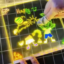 Light Up Acrylic Message Board Rewritable Message Lamp With 7 Colorful Pens